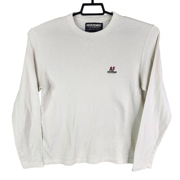 Mens White Abercrombie Performance AF Shirt Long Sleeve Crew Neck Size L - Picture 1 of 9